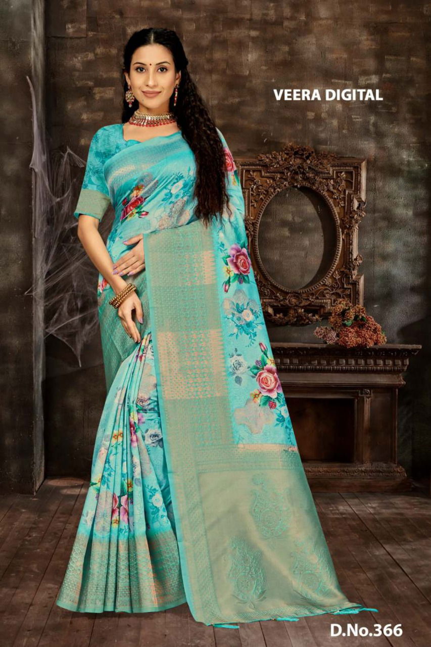 Ynf Veera Digital Print Fancy Exclusive Wear Banarasi Zari Silk Saree Collection 